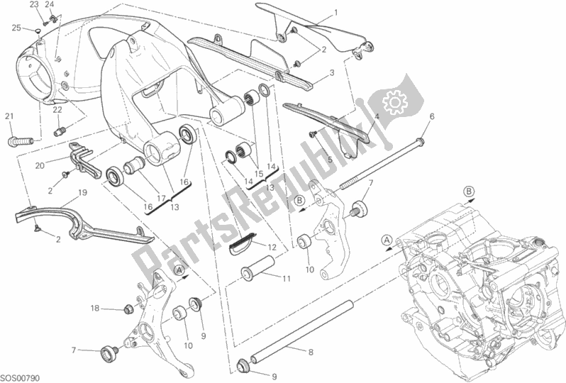 All parts for the Forcellone Posteriore of the Ducati Monster 1200 R USA 2019